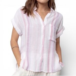 Rails Whitney Clara Stripe Linen Blend Button Down Shirt Size Small